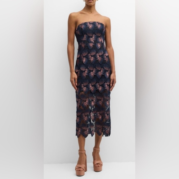NWT Milly Kait Metallic Ombre Strapless Tulip Dress 8 Navy Blue Copper Lace - Picture 1 of 11